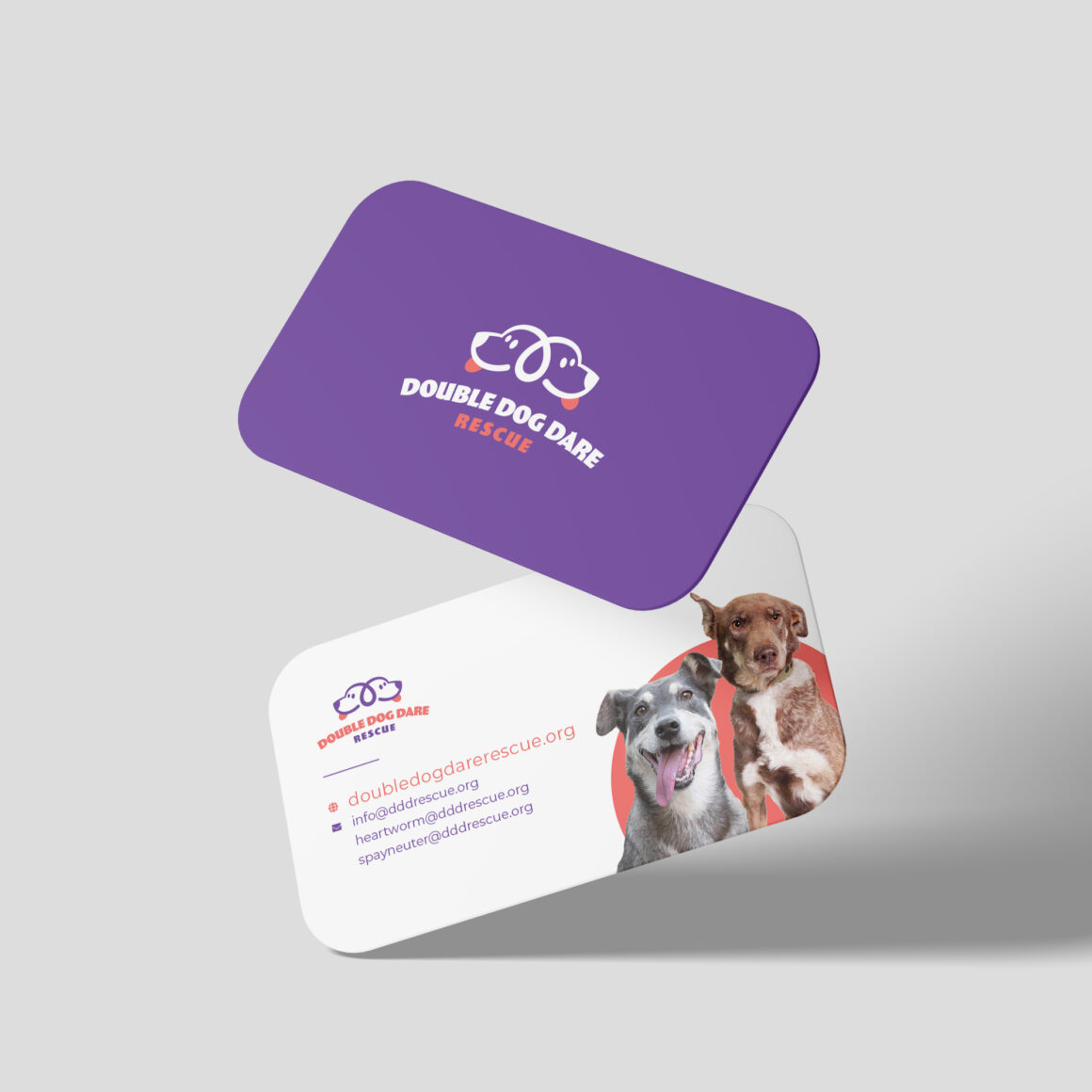 business card mockups for Double Dog Dare Rescue