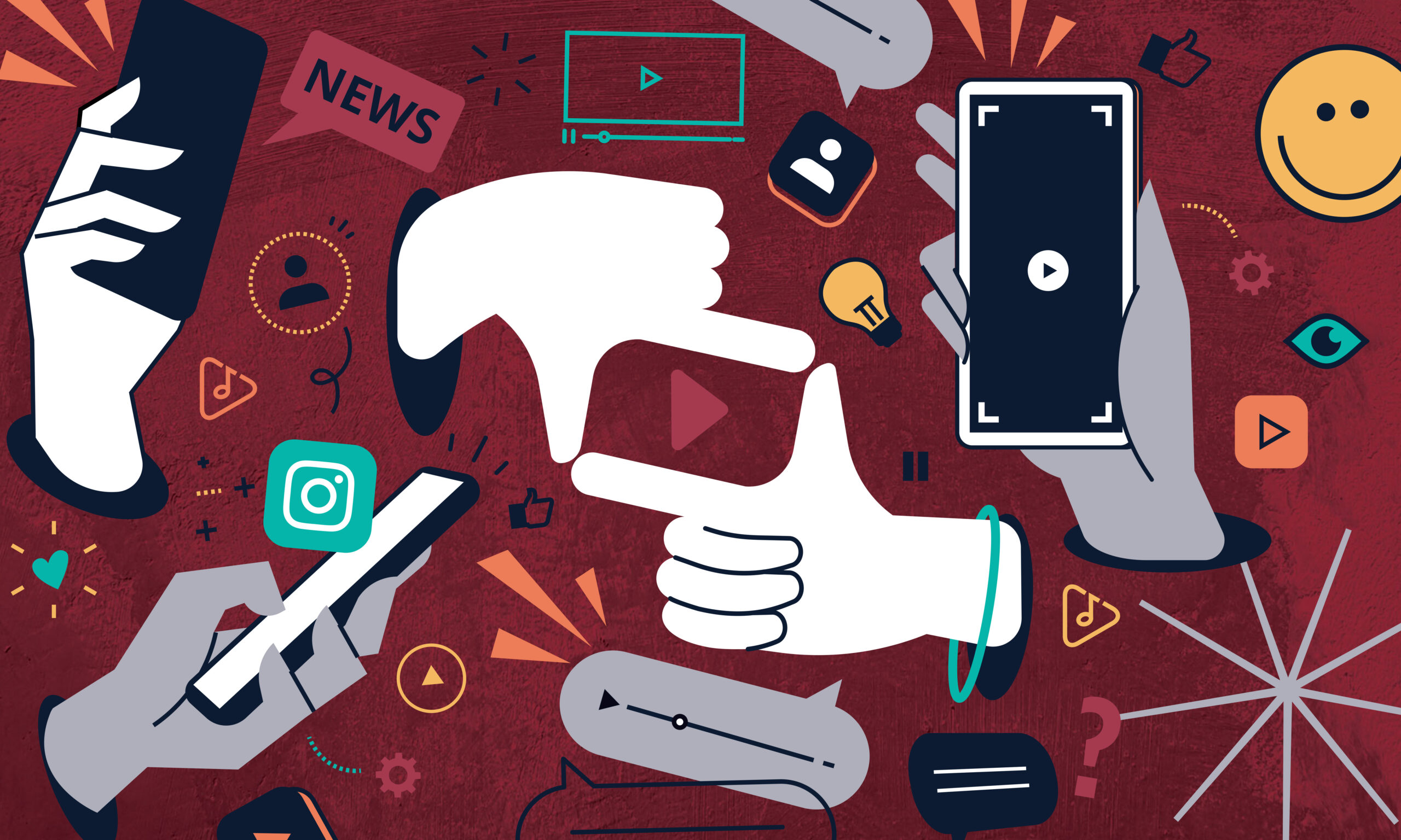 Decorative image featuring icons relating to Instagram Reels