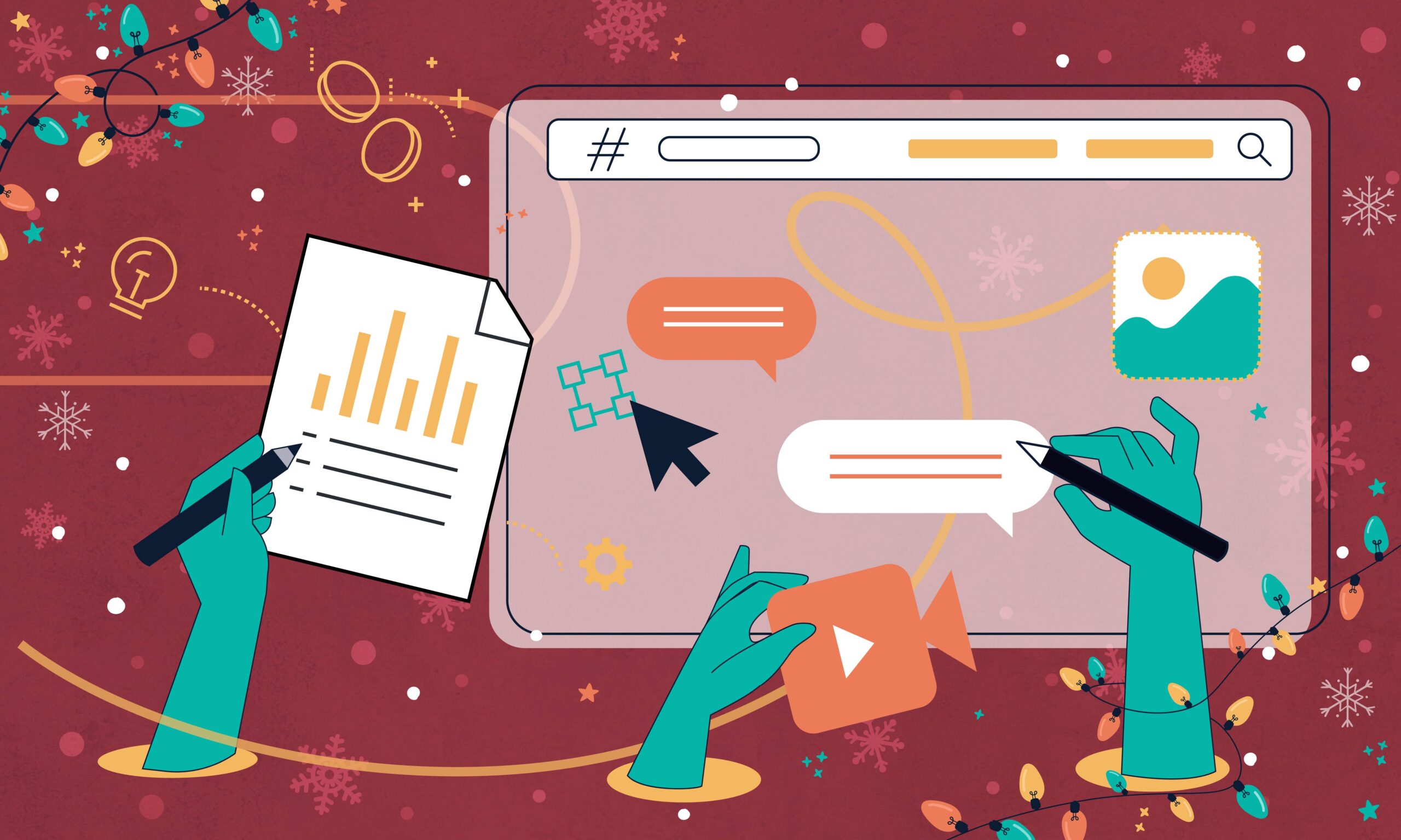 An artistic graphic featuring different forms of marketing.